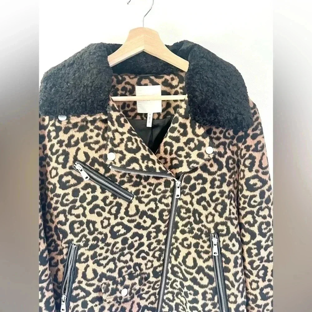 Avec Les Filles Leopard Print Full Zip Moto Biker Jacket Size‎ Small